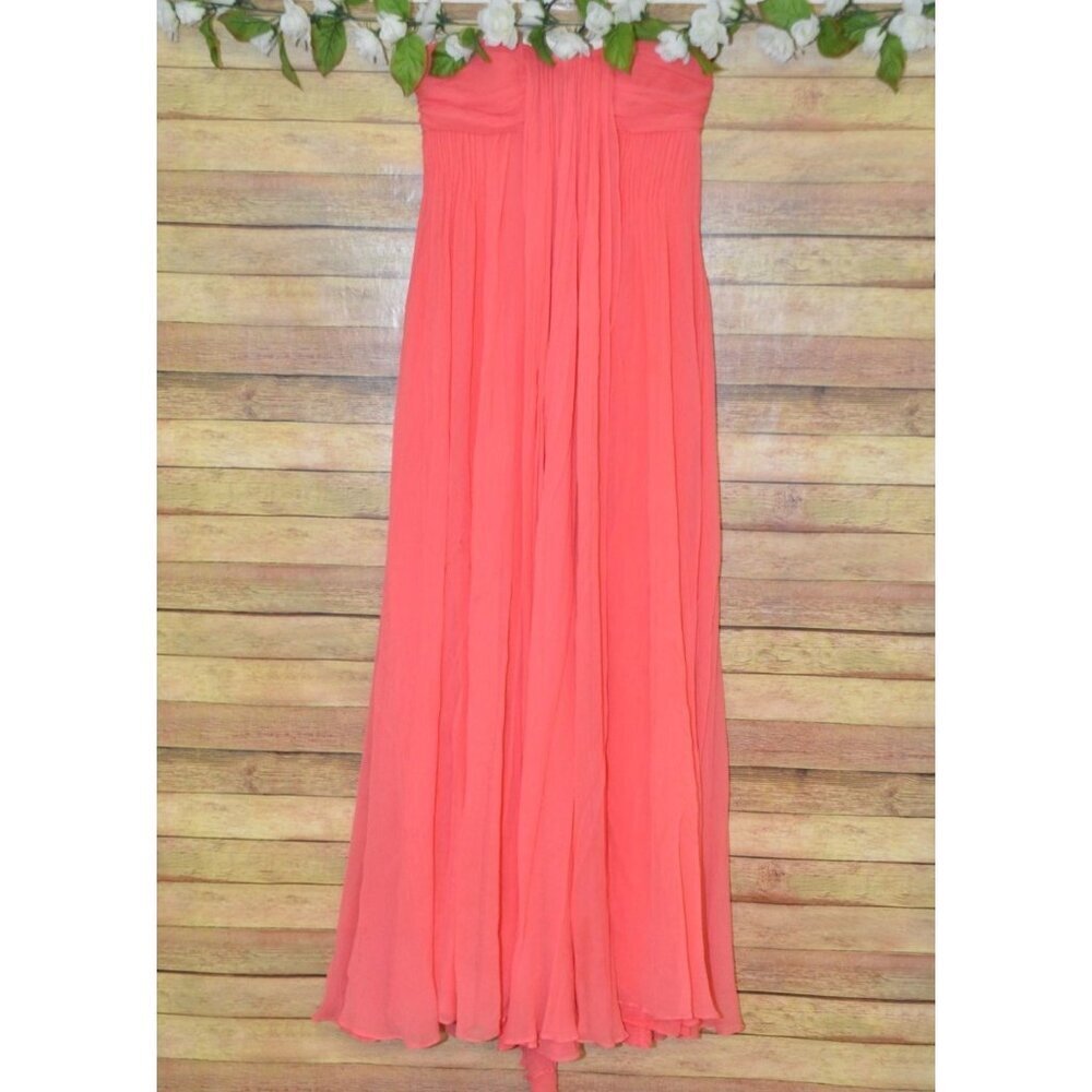 Halston Heritage Chiffon Peach Maxi Dress Womens 2 Silk Strapless Evening Prom